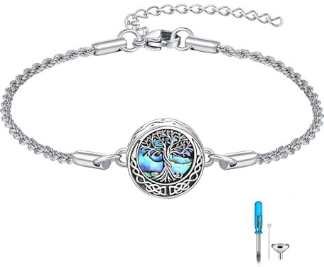 DAYLINLOVE Pulsera de urna para cenizas, plata de ley 925, árbol de la vida, libélula, girasol, mariposa, brújula, ópalo, recuerdo de cremación, pulsera de joyería turquesa para mujeres y hombres,