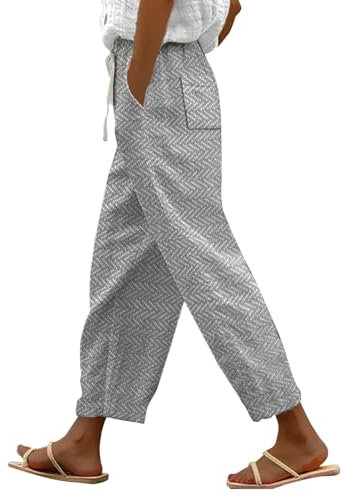 Damen Elegant Baggy Reflektierende Hose für Frühling und Sommer - Sweatpants Leinenhose mit Patchwork, Hippie Style, Kurze Haremshose