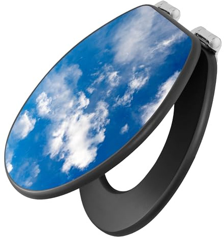 banjado Toilettendeckel anthrazit mit Absenkautomatik/WC Sitz mit Absenkautomatik anthrazit/Klodeckel grau/Toilettensitz dunkel/edle Klobrille - Motiv Wolken 2
