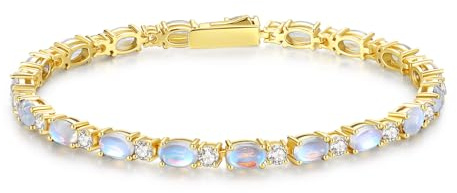 FANCIME Månadssten tennisarmband, 14K guldpläterad ädelsten tennisarmband för kvinnor, fina smycken mors dag jul födelsedagspresent för kvinnor flickor, Månsten