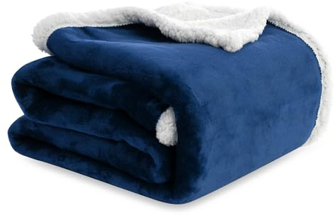 Winthome Double-Layered Sherpa Fleece Throw Blanket, Warm and Thick | Ultra Soft, Breathable & Warm Thick Blanket, Eco-Friendly Fleece Blankets for Bed, Sofa, Throw/Single Size Blue 130 * 170cm