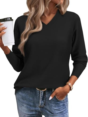 CheChury Jersey Mujer Invierno Elegante Sueter Mujer Manga Larga Camiseta Jersey Fino Otoño Primavera Jerséis Cuello en V Suéter de Punto Pullover Ligero Sueter Talla Grande Sweater Casual Suaves Tops