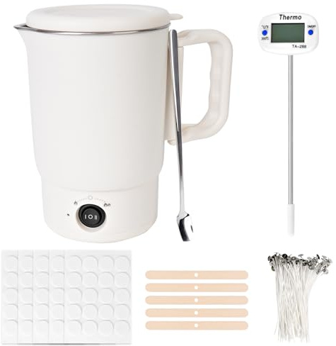Corpower Fusciera Elettrica per la Produzione di Candele, Fusore di Cera per Realizzare Candele, 800ml con Beccuccio per Versare, Pentola Elettrica per Fondere Cera con Stoppini, per Candele Fai d