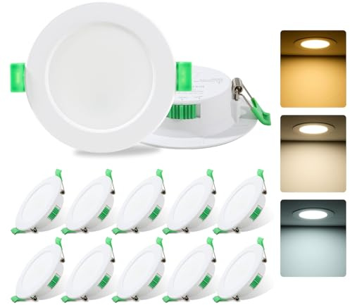 Fynokst Faretti LED Soffitto 230V, 7W Faretto LED Interno per 68mm - 78mm Diametro Foro, 3000K/4000K/6500K Regolabile, IP44 Faretti LED da Incasso per Cartongesso, Cucina, Bagno, Set of 12
