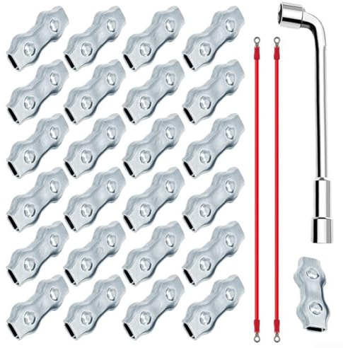 Caswynlife M5 Seilverbinder-Werkzeugset für Elektrozäune: 28-teiliges Set mit Schraubenschlüssel, Metall- und Polyethylen-Drahtverbindungswerkzeuge für Gartenzaunzubehör, weiß und rot