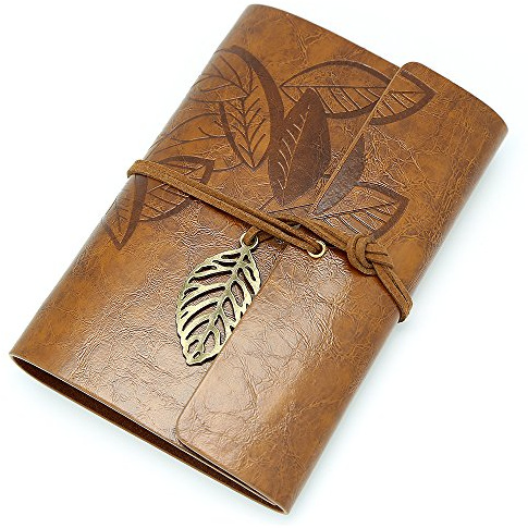 EvZ 7 Inches Vintage Dark Brown PU Leather Cover Loose Leaf Blank Notebook Journal Diary Gift, 80 Sheets (160 Pages)