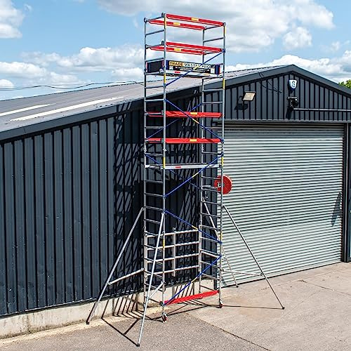 Trade Master Pro® Aluminium Scaffold Tower | Heavy Duty| Height Adjustable | Folding Base Unit | 230 KG Load Capacity | Easy Assembly | EN1004 Certified | 7.4m Working Height
