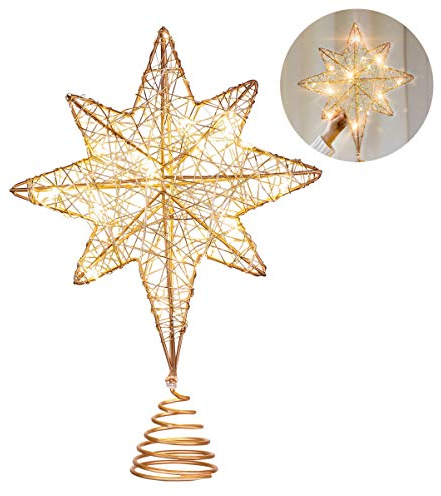 YARNOW Weihnachtsstern Baumkrone Beleuchtet Glitzer Weihnachten Bethlehem Stern Baumkrone Führte Roségold Stern Baumkrone für Weihnachtsferien Baumschmuck 1St