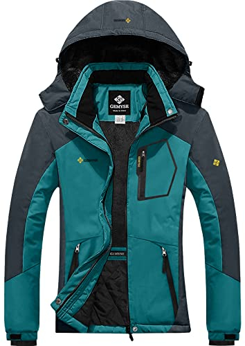 GEMYSE Donna Giacca da Sci Impermeabile Montagna Giacche Pile Invernale Antivento Cappotto con Cappuccio (Grigio Blu Chiaro,S)