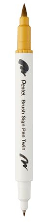 Pentel Brush Sign Pen Twin SESW30C fiberpenna, 2 borstliknande spetsar, guld-ocker (1 styck)