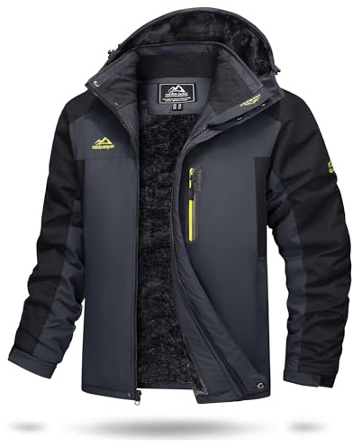 TACVASEN Mens Winter Coats Waterproof Fleece Lined Jacket Outdoor Warm Ski Jacket with Detachable Hood Dark Grey,XL