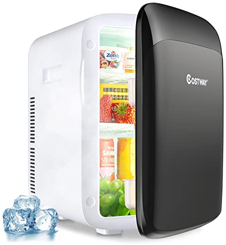 COSTWAY 2 in 1 Mini Kühlschrank, 15L Kühlschrank klein mit Kühl- und Heizfunktion, -3℃/50℃, DC/AC für Autos, Büros Camping und Wohnheim, 26dB (Schwarz)