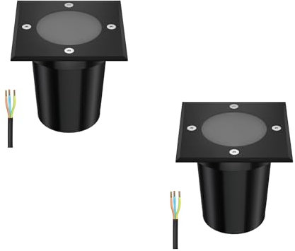 ledscom.de 2 Pieces Recessed Floor Light RELI for Outdoors, IP67, Black, Angular, 11 x 11cm, 1x GU10 max. 15W, Frosted