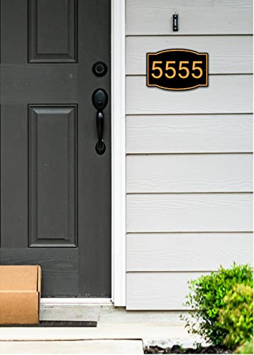Horizontal Black and Gold House Number, Address Plaque Outside Sign - Mailbox Numbers Customized Sign for House, Store, Office, Outside, 911 Visibility Signage