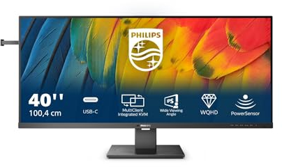 Philips 40B1U5600 - 40 Zoll WQHD Monitor, Adaptive Sync, Lautsprecher, höhenverstellbar, HDR400 (3440x1440, 100 Hz, HDMI, DisplayPort, USB-C, USB Hub) schwarz