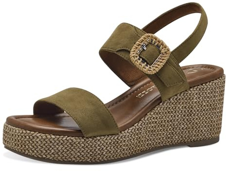 MARCO TOZZI Sandali Donna con Tacco a Zeppa con Fibbia Comodi, Multicolore (Fern Green Com), 38 EU