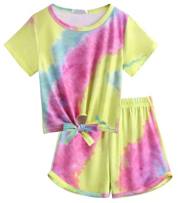 Arshiner Ragazze Set di Abbigliamento Casual Maglietta con pantaloncini Moda Sportiva Estiva Completi e Coordinati per Bambine e Ragazze 11-12 anni