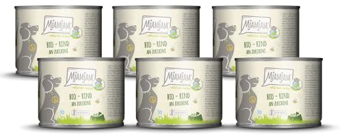 MjAMjAM - Nourriture humide premium pour chiens - naturellement délicieuse - BIO boeuf aux courgettes,paquet de 6 (6 x 200g), sans céréales avec extra viande
