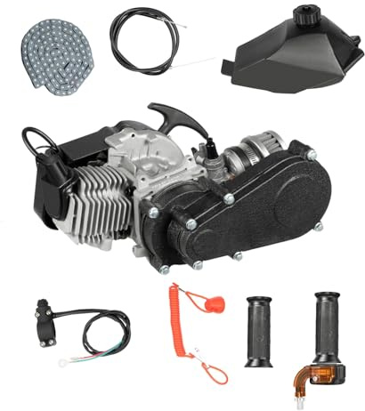 49cc 2 Takt Motor, Mini Benzinmotor 14-mm-Vergaser, Pocket Bike Motor Ausgestattet mit Kraftstofftank, Einzylinder Dirt Bike Motoren Luftfilter Geeignet für Pocket Bike ATV oder Scooter