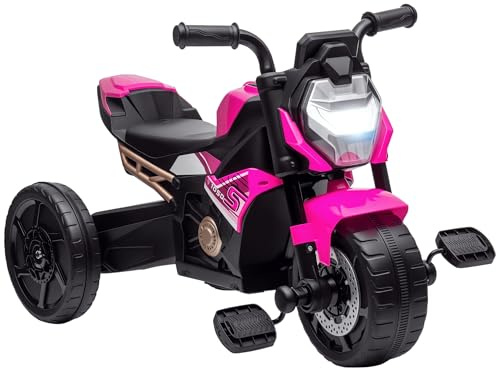 AIYAPLAY Triciclo per Bambini 18-36 Mesi Design 3 in 1 con Fari, Musica e Clacson, Triciclo Giocattolo Cavalcabile in Stile Motociclistico in PP e Metallo, 75x43x47 cm, Rosa