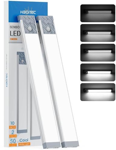 HIBOITEC Schrankbeleuchtung Led Bewegungssensor, 50LED Dimmbar Unterschrank Beleuchtung Küche, USB-C Unterbauleuchte Küche Led Akku, Schranklicht mit Für Kleiderschrank, Weißes Licht, 25,5 cm