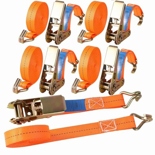 Sleeleece 4 x 800KG Ratchet Straps with Double Hooks,Heavy Duty Lashing Strap,4M x 2.5cm Adjustable Tensioning Belts Secure Motorcycles/Car Roof Rack/Surfboard Kayak/Vans/Bike/Cargo