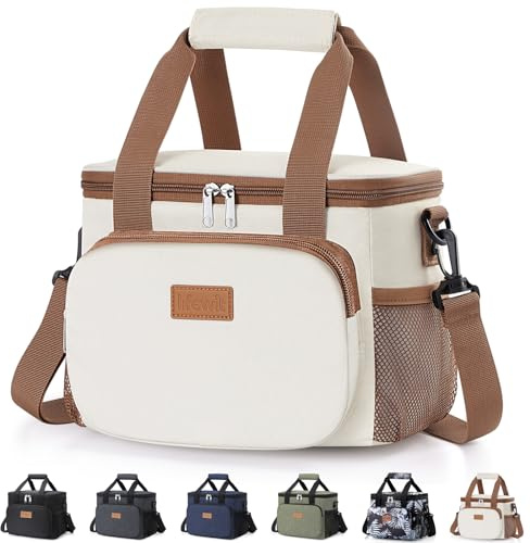 Lifewit Bolsa Termica Porta Alimentos 9L(12 Latas), Bolso Comida Trabajo Hombre y Mujer, Lunch Bag para Lonchera, Medio Bolsas Nevera Portatil para Playa, Viaje, Work, Beige
