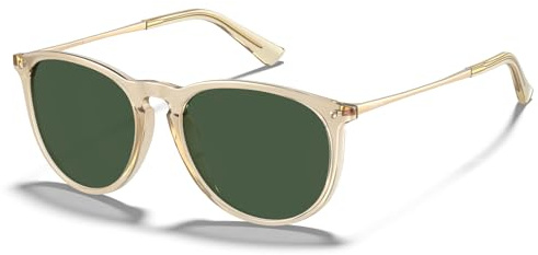 CARFIA Gafas de sol polarizadas vintage para mujer y hombre, protección UV400, marco ultraligero, Unisex pulido transparente, verde, medium