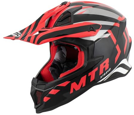 MTR X7B Evo Motocross Helm, ECE 22.06 Geprüfter Motorradhelm, Crosshelm ohne Visier, Cross Helm Motorrad mit Belüftung & Entlüftung, Downhill Helm Geeigneter Fullface Helm MTB, Schwarz/Silber/Rot, XL