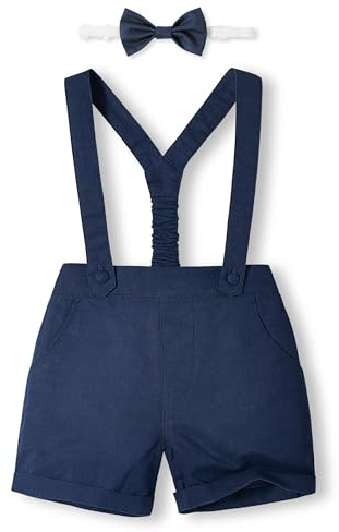 Volunboy Baby Boys Suspender Shorts, Casual Summer Linen Shorts with Braces, Bow Tie 3PCS