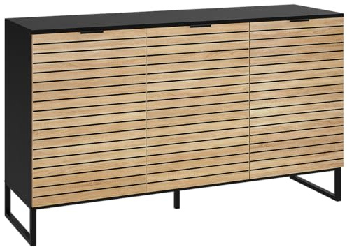 Bellamio Luvua Kommode mit 6 Fächern – Sideboard in schwarz mit Eichen-Front – Lowboard mit 3 Türen – Aufbewahrungskommode für Wohnzimmer, Schlafzimmer, Flur – Holz Schrank 80 x 40 x 135 cm (HxTxB)