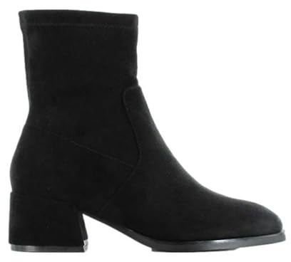 ella Sammy Stretch Fit Wide Calf Ankle Boots Faux Suede Block Heel Square Toe Memory Foam Zip Up Boot Black UK 5