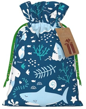 Bolsas de regalo con cordón para Navidad, con estampado de peces azules, saco festivo para Navidad, fiesta de cumpleaños, embalaje de regalo