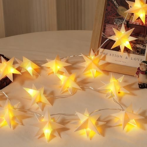 Lewondr 20 LED Luci Stelle A Batteria, 10,33 FT Luce Natalizie A Stelle Di Carta Appese Con Funzione Timer, Luci Fatate Stella Per Decorazione Interna Festa Matrimonio Natale