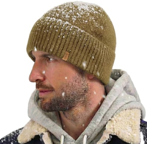 TOP-EX XL/XXL merinoull vattenavvisande mössa män kvinnor varm vintermössa med fleecefoder ull stickad mössa män kvinnor vindtät löpning mössa herr mössa vinter, 94594W_grön, XL-XXL