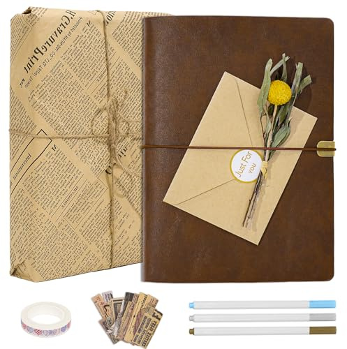 Vienrose Album Fotografico Scrapbooking Kit Fai da Te, con Copertina in Similpelle, 30 Fogli, 60 Pagine, Carta Kraft, Set di Accessori Vintage per Notebook per Matrimoni, Anniversari (Marrone)
