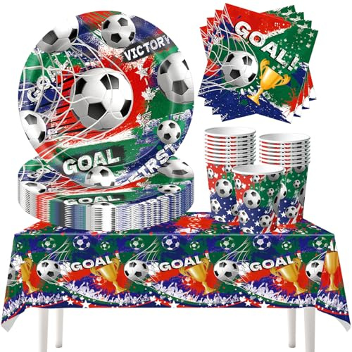 YESAH 53P 2026 World Cup Party Tableware Set,Football Theme Paper Dinnerware Set with Plates Cups Napkins Reusable Tablecloth for Match Day,Soccer Party Supply Decorations,BBQ,Sports Celebration -16