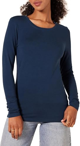 Amazon Essentials Camiseta de manga larga con cuello redondo para mujer (disponible en tallas extragrandes), azul marino, talla XL