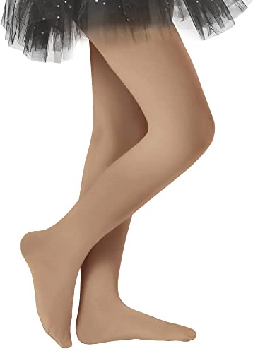 Stelle Girls Ballet Dance Tights Footed Toddler Kid,Tan,8-10 Years
