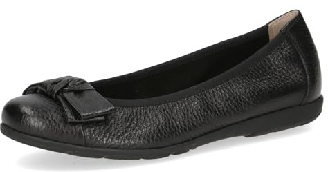 CAPRICE Damballerinaskor av läder med rosett, svart (Black Deer), 39 EU