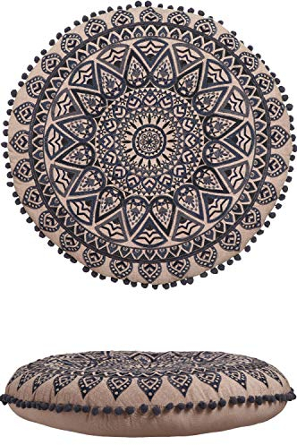 Orientalische Kissen Bodenkissen Bunt aus Baumwolle ø 55cm inklusive Füllung | Marokkanisches Sitzkissen Sitzpouf Aziza schwarz Rund | Orientalisches rundes Yogakissen Meditationskissen bestickt