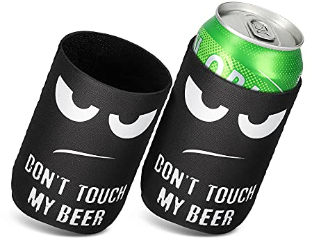 kwmobile 2X Cooler Sleeve Raffredda Lattina 6,5 x 10 cm - Raffreddalattina in Neoprene Bianco/Nero Don't Touch My Beer - Cooling Bag Lattine