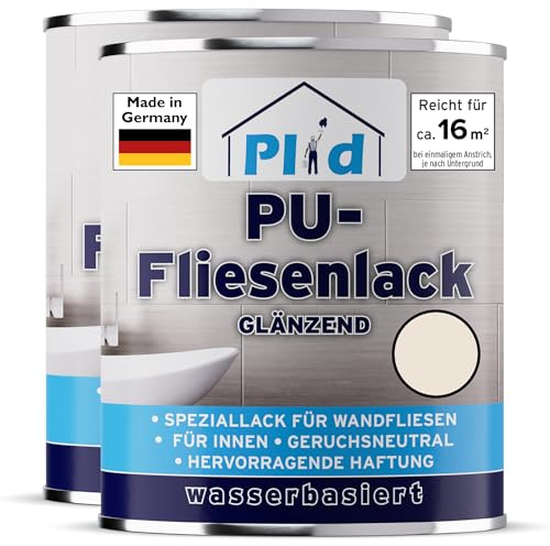 Plid Vernice per piastrelle per bagno e cucina [resistente all'umidità] Vernice per piastrelle bianco crema, 1,5 l, per il bagno, per dipingere piastrelle e vernice interna, 3 in 1 per piastrelle