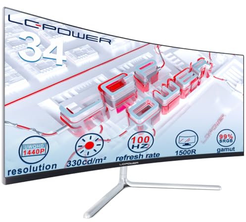 LC-Power 34 inch Ultrawide QHD 1500R Curved Gaming Monitor, 3440x1440, 100Hz, 21:9, DP/HDMI, Adaptive Sync, Low Blue, GamePlus, Flicker-Free, VESA, LC-M34-UWQHD-100-C-V3