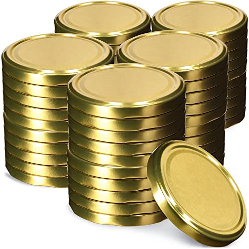 KADAX Schraubdeckel fi82 mm, Twist-Off-Deckel Set aus Metall, Ersatzdeckel für Einmachgläser, Deckel mit 6 Einrastzähnen für Sturzgläser und Einmachgläser (Gold, 50 Stück)