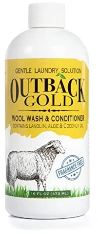Outback Gold Wool Wash, 16 Oz, HE Compatible, Plant Based, Unscented, Fragrance Free, Neutral pH Laundry Detergent for Wool, Cashmere, Silk, Sheepskin, Baby Items, Mild and Enzyme Free, Made in USA
