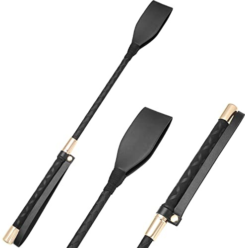 Jepeux 18 inch Riding Crop, Quality Leather Riding Crop, Black, Double Clapping Whip
