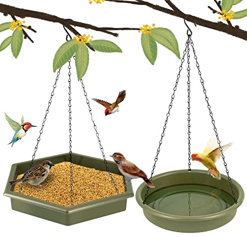 Comederos para Pájaros 2 en 1 XL, Bebedero Pájaros Exterior y Comedero Pájaros Exterior (Verde)