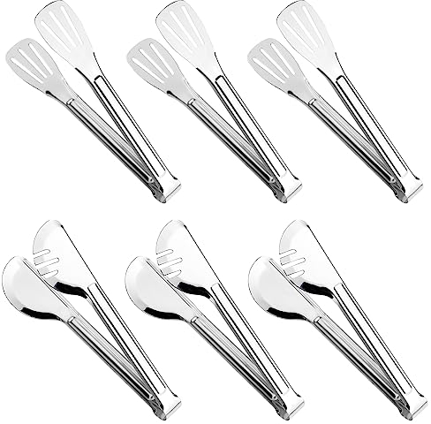 LIUCONGBD 6 Stück Küchenzange Set, 9 Zoll Zange Grillzange Edelstahl, Servierzange Gebäckzange Zuckerzange Eiszange für Küche Garten Nudelsalate Grillfeste Hauspartys Barbecue Salat Backen Buffet