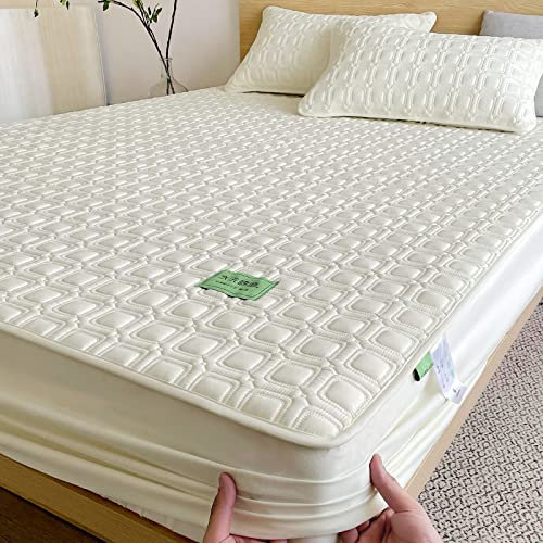 Wasserbetten Spannbetttuch 200 x 220 cm, 3 Stück, Baumwolle, Leinen, gesteppt, verdickt, Bettlaken und Kissenbezüge, einfarbige Matratzenauflage, Abdeckung für Apartmenthotel weiß